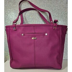 Thirty One Jewell Pink Pebble Grain Reversible Tote Bag Purse Metallic Interior